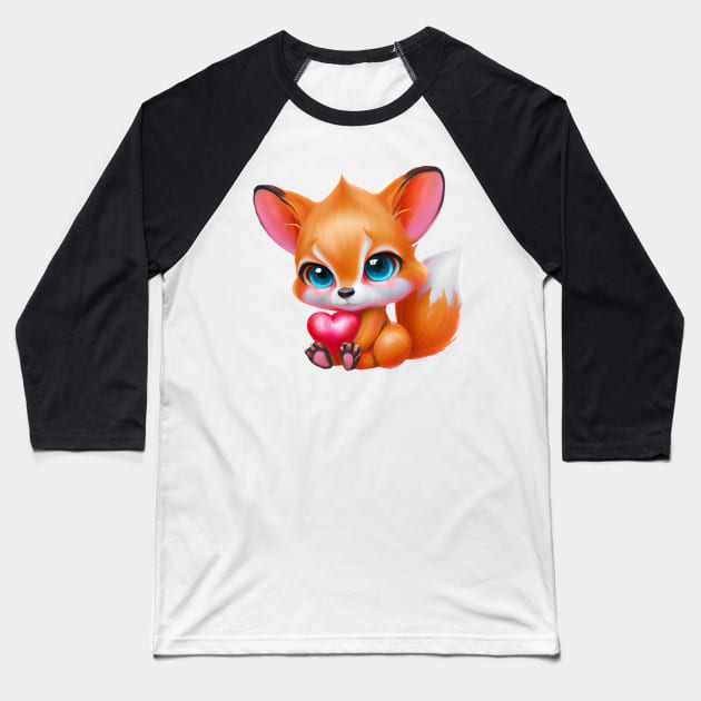 Cute Adorable Kawaii Baby Fox Baseball T-Shirt by CBV
